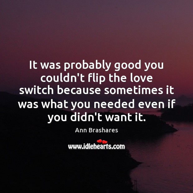 It was probably good you couldn’t flip the love switch because sometimes Ann Brashares Picture Quote
