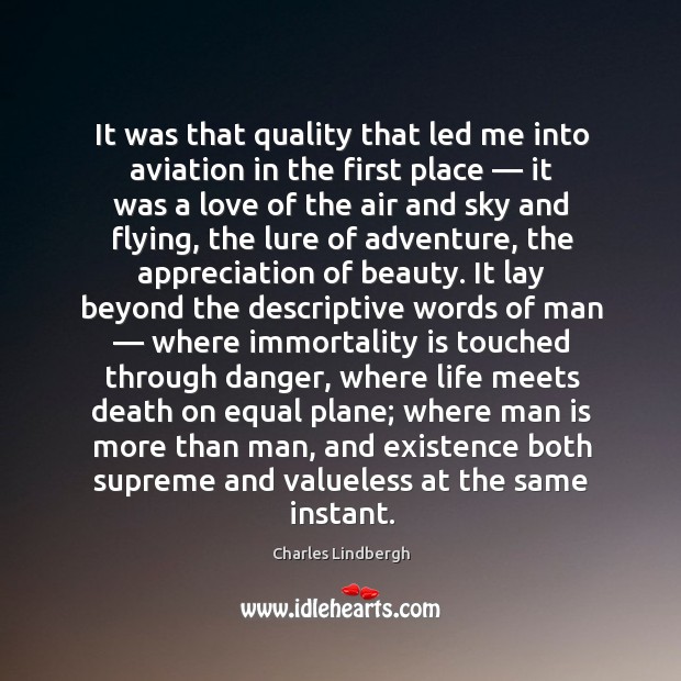 It was that quality that led me into aviation in the first Charles Lindbergh Picture Quote