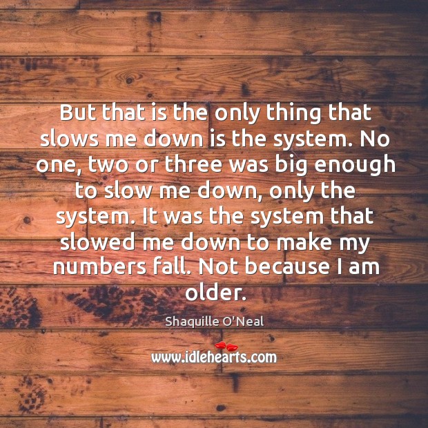 It was the system that slowed me down to make my numbers fall. Not because I am older. Shaquille O’Neal Picture Quote
