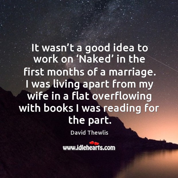 It wasn’t a good idea to work on ‘naked’ in the first months of a marriage. David Thewlis Picture Quote