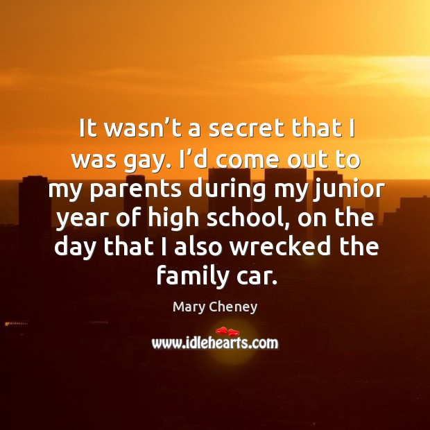 It wasn’t a secret that I was gay. I’d come out to my parents during my junior year Image