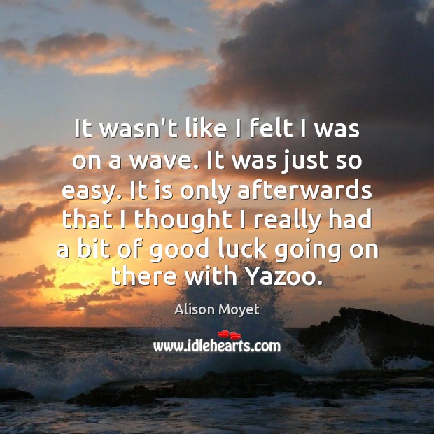 It wasn’t like I felt I was on a wave. It was Alison Moyet Picture Quote