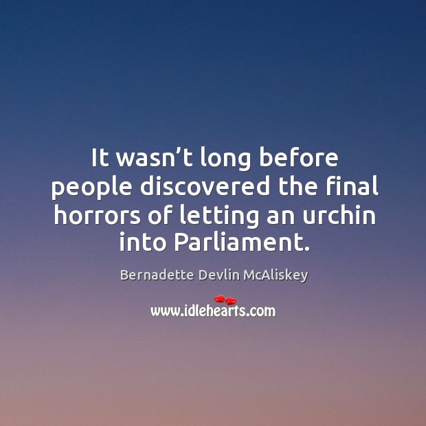 It wasn’t long before people discovered the final horrors of letting an urchin into parliament. Bernadette Devlin McAliskey Picture Quote