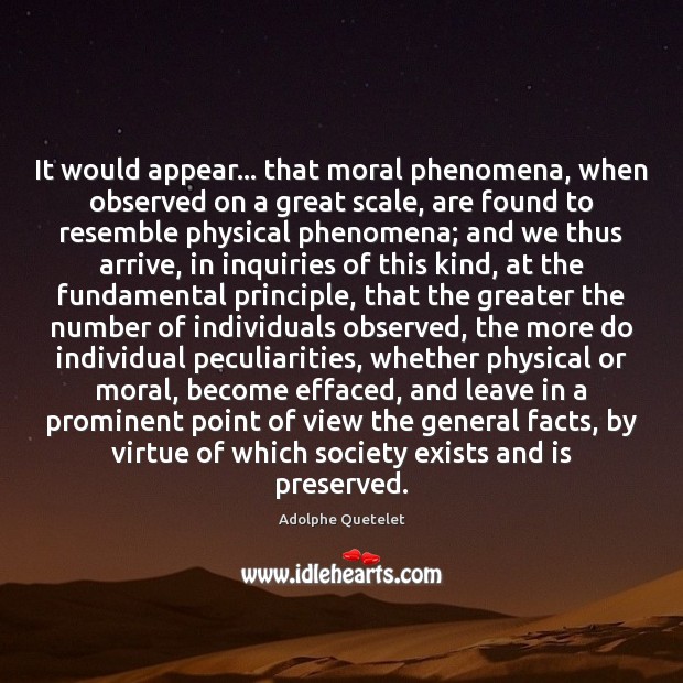 It would appear… that moral phenomena, when observed on a great scale, Adolphe Quetelet Picture Quote