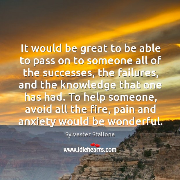 It would be great to be able to pass on to someone all of the successes, the failures Sylvester Stallone Picture Quote