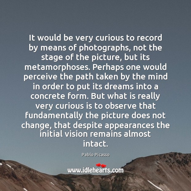 It would be very curious to record by means of photographs, not Pablo Picasso Picture Quote
