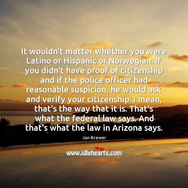 It wouldn’t matter whether you were Latino or Hispanic or Norwegian. If Jan Brewer Picture Quote