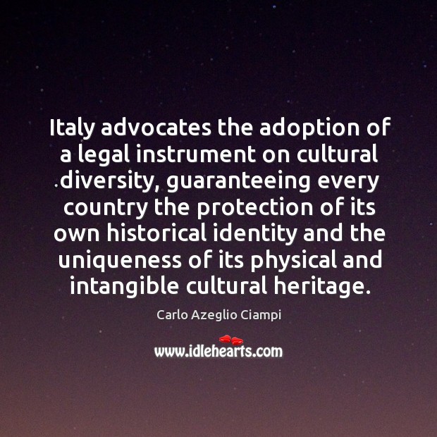 Italy advocates the adoption of a legal instrument on cultural diversity, guaranteeing Carlo Azeglio Ciampi Picture Quote