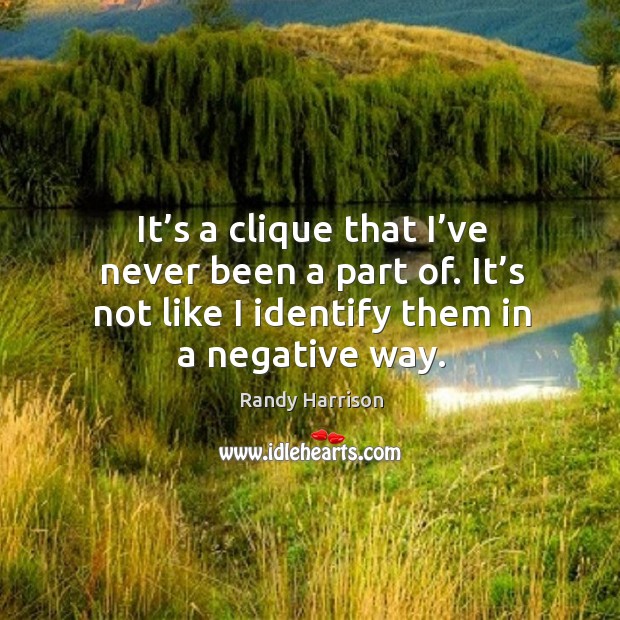 It’s a clique that I’ve never been a part of. It’s not like I identify them in a negative way. Randy Harrison Picture Quote