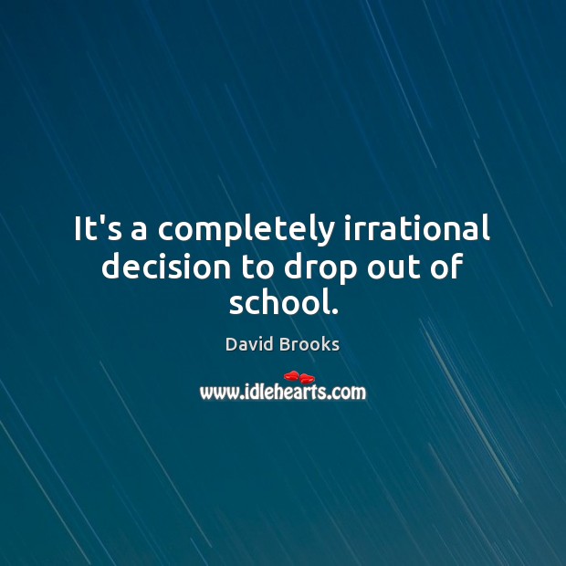 It’s a completely irrational decision to drop out of school. David Brooks Picture Quote