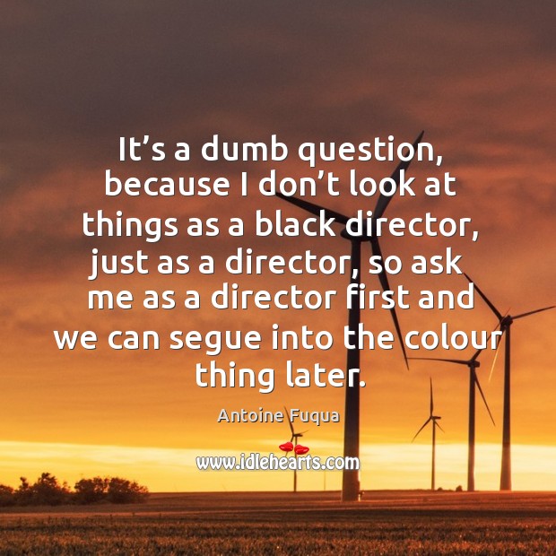 It’s a dumb question, because I don’t look at things as a black director, just as a director Antoine Fuqua Picture Quote
