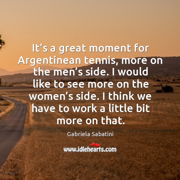 It’s a great moment for argentinean tennis, more on the men’s side. I would like to see Gabriela Sabatini Picture Quote