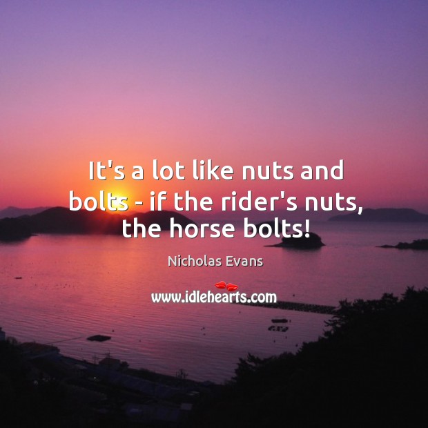 It’s a lot like nuts and bolts – if the rider’s nuts, the horse bolts! Nicholas Evans Picture Quote
