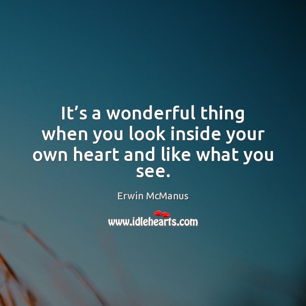 It’s a wonderful thing when you look inside your own heart and like what you see. Erwin McManus Picture Quote