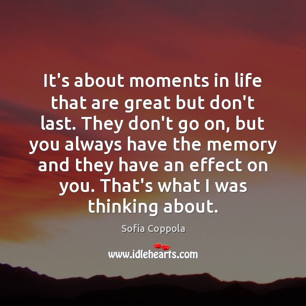 It’s about moments in life that are great but don’t last. They Sofia Coppola Picture Quote