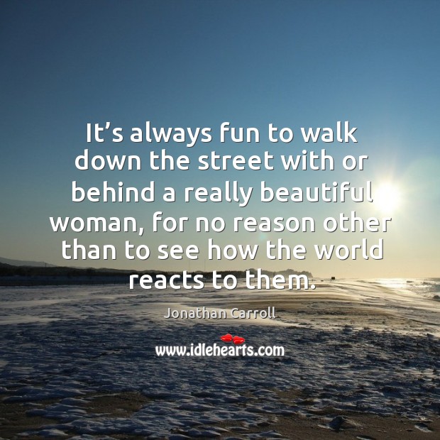 It’s always fun to walk down the street with or behind a really beautiful woman Jonathan Carroll Picture Quote
