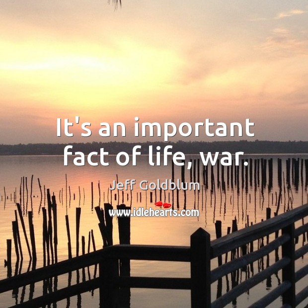 It’s an important fact of life, war. Jeff Goldblum Picture Quote
