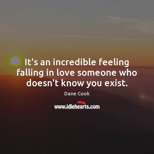 It’s an incredible feeling falling in love someone who doesn’t know you exist. Dane Cook Picture Quote