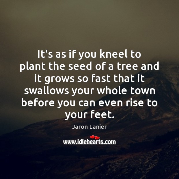 It’s as if you kneel to plant the seed of a tree Jaron Lanier Picture Quote
