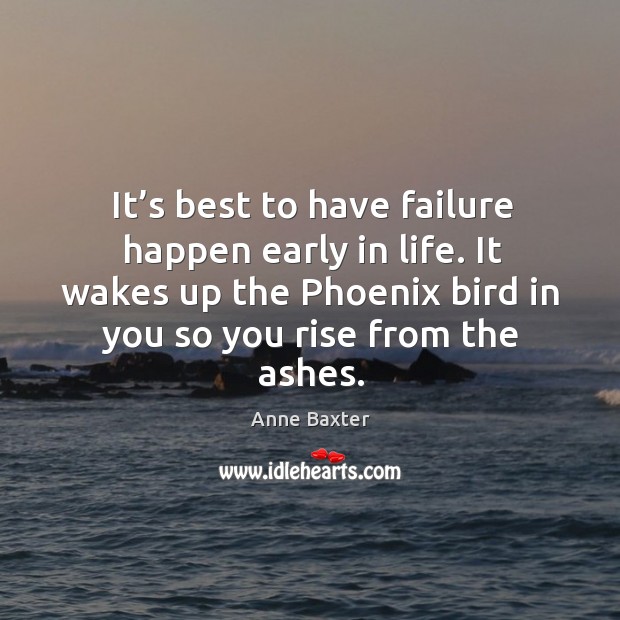 It’s best to have failure happen early in life. It wakes up the phoenix bird in you so you rise from the ashes. Image