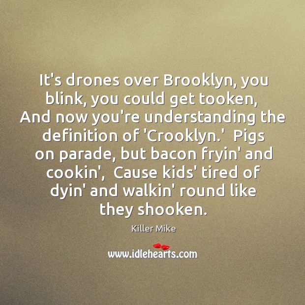 It’s drones over Brooklyn, you blink, you could get tooken,  And now Killer Mike Picture Quote