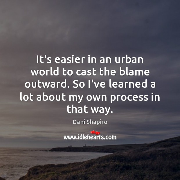 It’s easier in an urban world to cast the blame outward. So Dani Shapiro Picture Quote