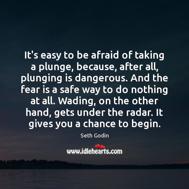 It’s easy to be afraid of taking a plunge, because, after all, Seth Godin Picture Quote