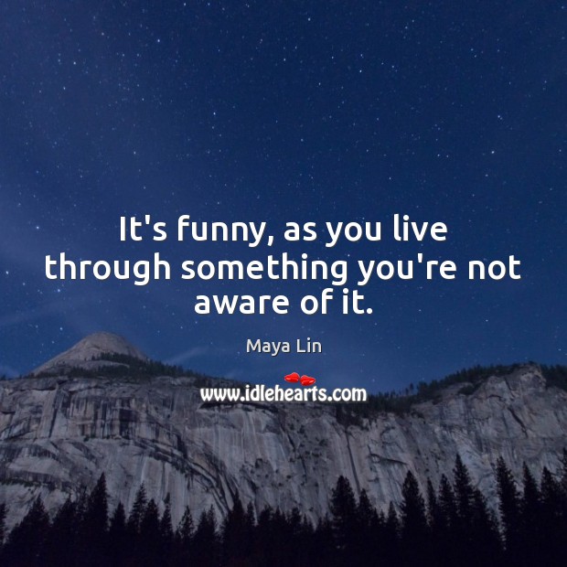 It’s funny, as you live through something you’re not aware of it. Maya Lin Picture Quote