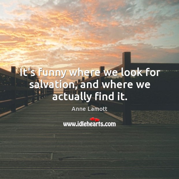 It’s funny where we look for salvation, and where we actually find it. Anne Lamott Picture Quote