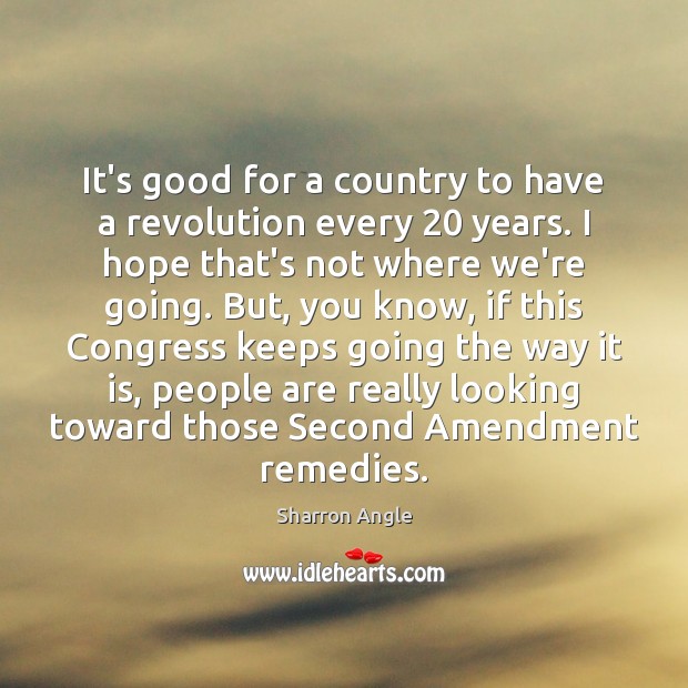 It’s good for a country to have a revolution every 20 years. I Sharron Angle Picture Quote