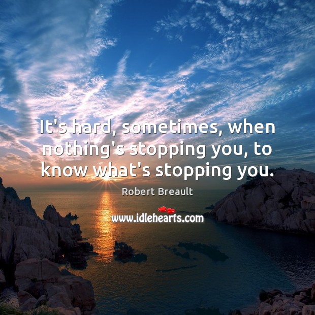 It’s hard, sometimes, when nothing’s stopping you, to know what’s stopping you. Robert Breault Picture Quote