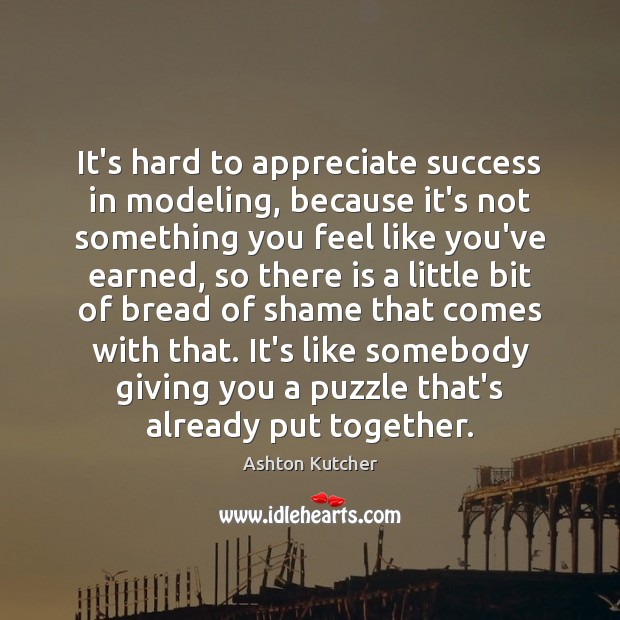 It’s hard to appreciate success in modeling, because it’s not something you Ashton Kutcher Picture Quote