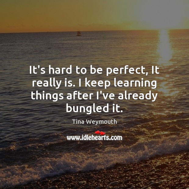 It’s hard to be perfect, It really is. I keep learning things Tina Weymouth Picture Quote