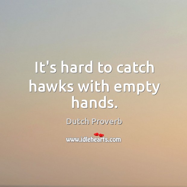 It’s hard to catch hawks with empty hands. Dutch Proverbs Image