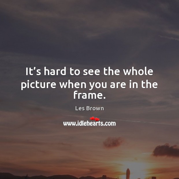 It’s hard to see the whole picture when you are in the frame. Les Brown Picture Quote