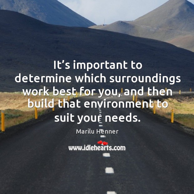 It’s important to determine which surroundings work best for you, and then build that environment to suit your needs. Marilu Henner Picture Quote