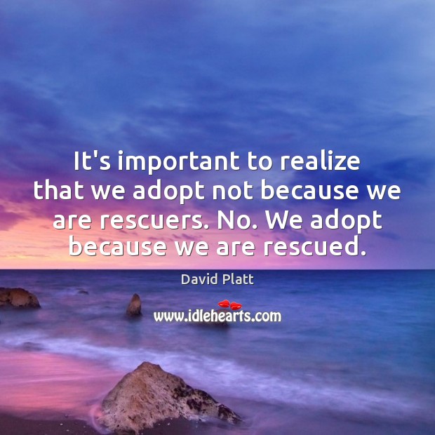 It’s important to realize that we adopt not because we are rescuers. David Platt Picture Quote