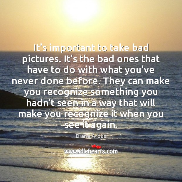 It’s important to take bad pictures. It’s the bad ones that have Diane Arbus Picture Quote