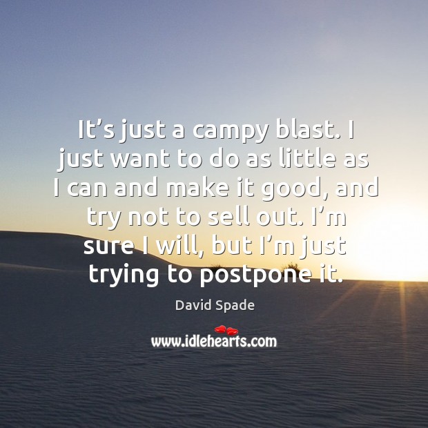 It’s just a campy blast. I just want to do as little as I can and make it good, and try not to sell out. David Spade Picture Quote