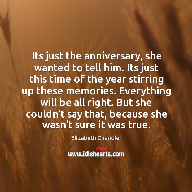 Its just the anniversary, she wanted to tell him. Its just this Elizabeth Chandler Picture Quote