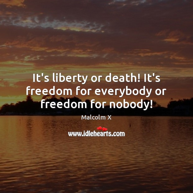 It’s liberty or death! It’s freedom for everybody or freedom for nobody! Malcolm X Picture Quote