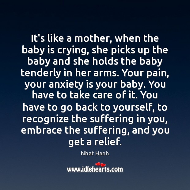 It’s like a mother, when the baby is crying, she picks up Nhat Hanh Picture Quote