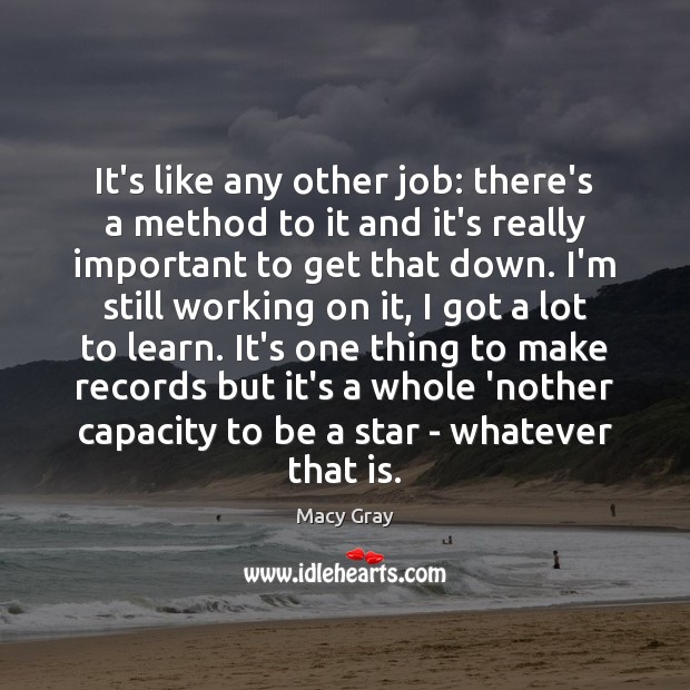 It’s like any other job: there’s a method to it and it’s Macy Gray Picture Quote