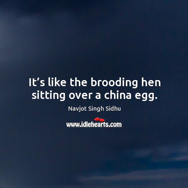 It’s like the brooding hen sitting over a china egg. Navjot Singh Sidhu Picture Quote