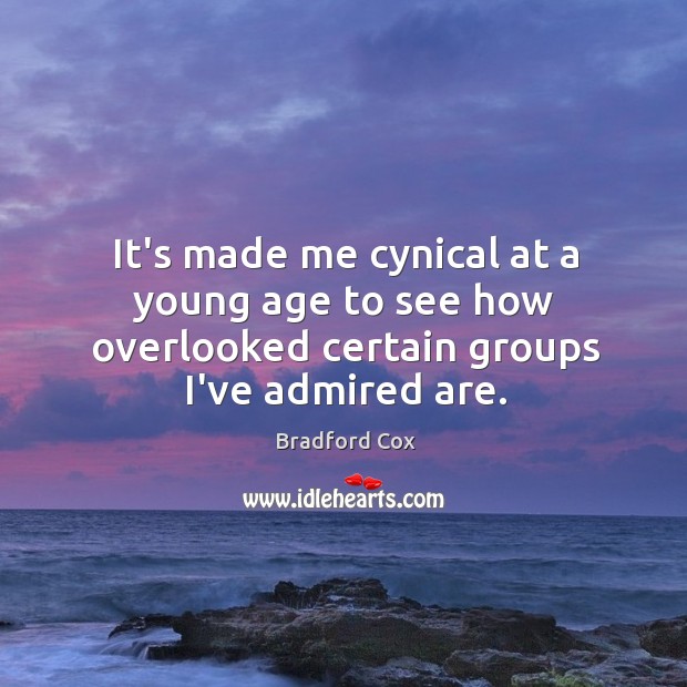 It’s made me cynical at a young age to see how overlooked certain groups I’ve admired are. Bradford Cox Picture Quote