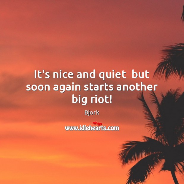 It’s nice and quiet  but soon again starts another big riot! Bjork Picture Quote