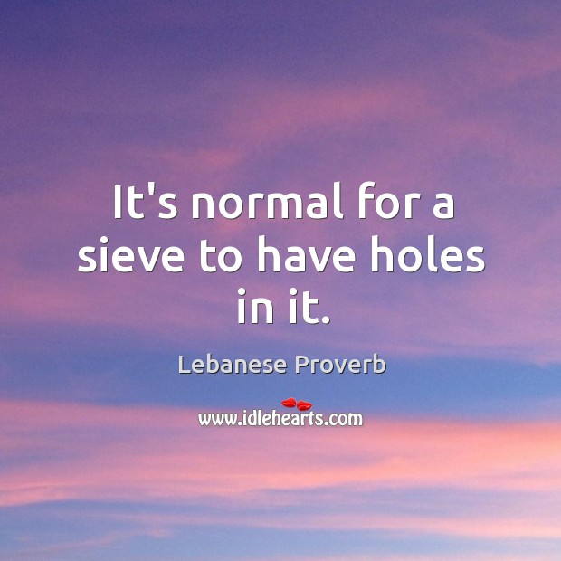 It’s normal for a sieve to have holes in it. Lebanese Proverbs Image