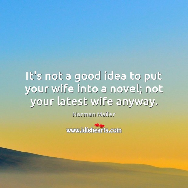 It’s not a good idea to put your wife into a novel; not your latest wife anyway. Norman Mailer Picture Quote