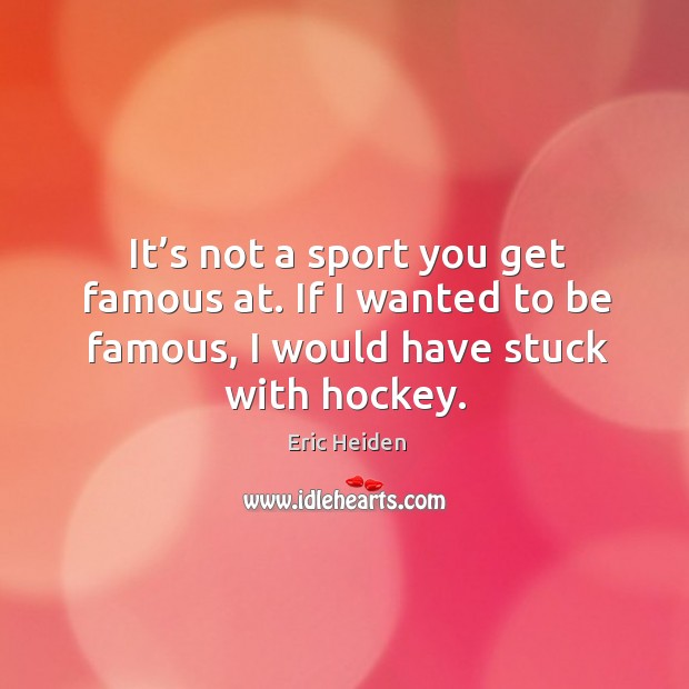 It’s not a sport you get famous at. If I wanted to be famous, I would have stuck with hockey. Eric Heiden Picture Quote