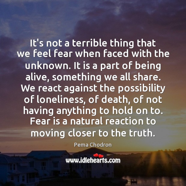 It’s not a terrible thing that we feel fear when faced with Pema Chodron Picture Quote